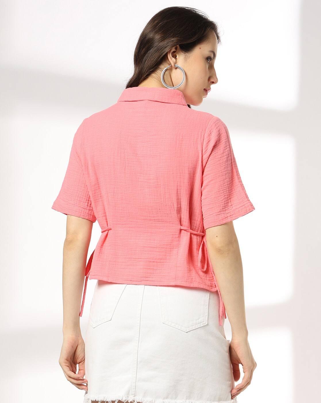 Women Patterned Boxy Fit Shirt with Side Tie-Up
