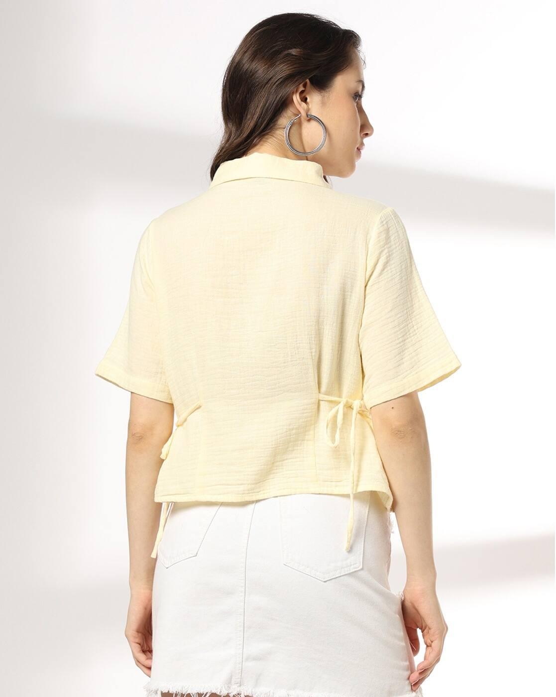 Women Patterned Boxy Fit Shirt with Side Tie-Up