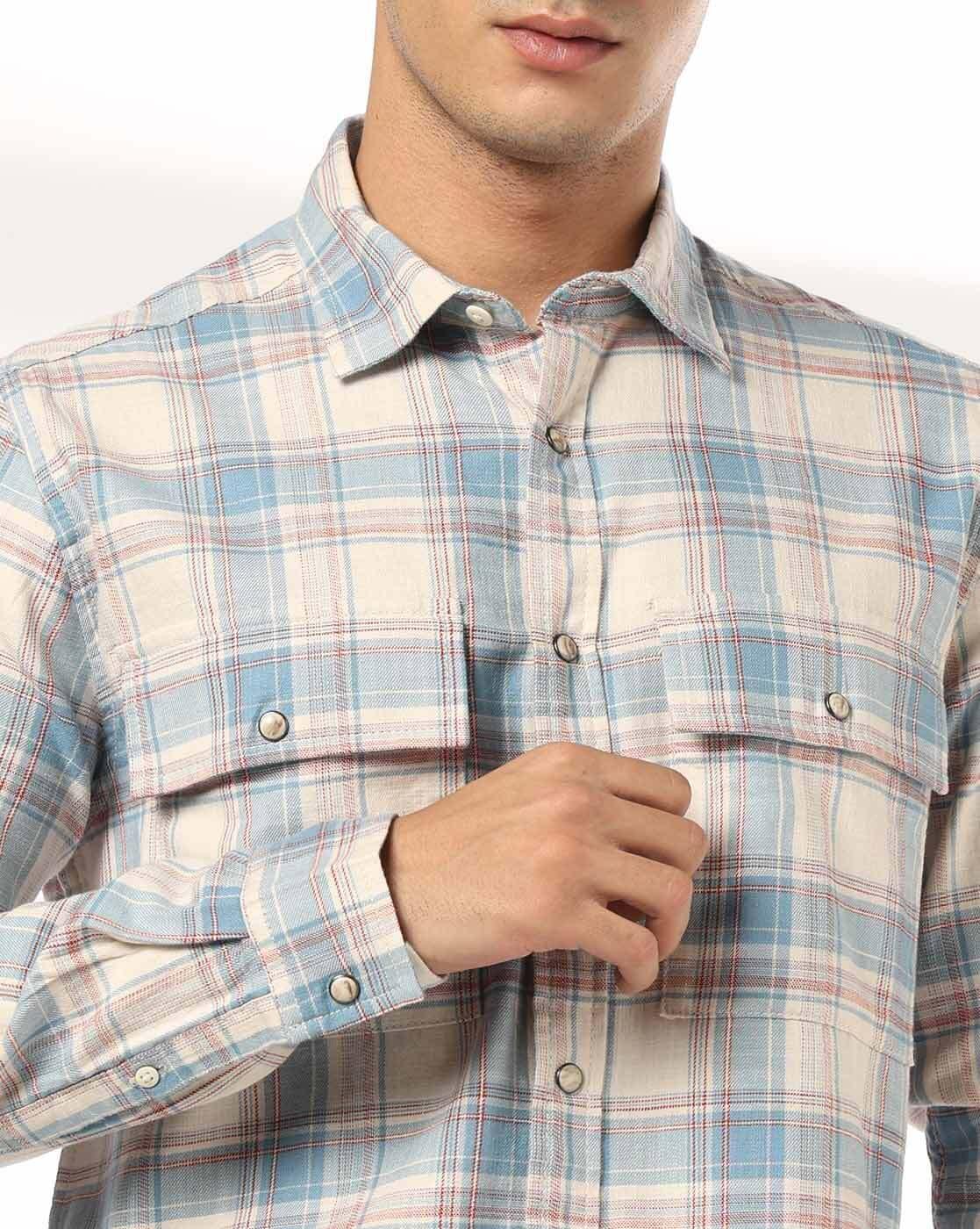 Men Checked Regular Fit Shirts with Flap Pockets