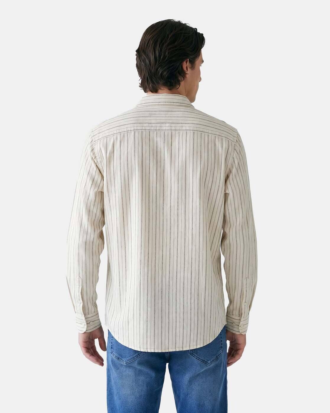 Striped Slim Fit Spread-Collar Shirt