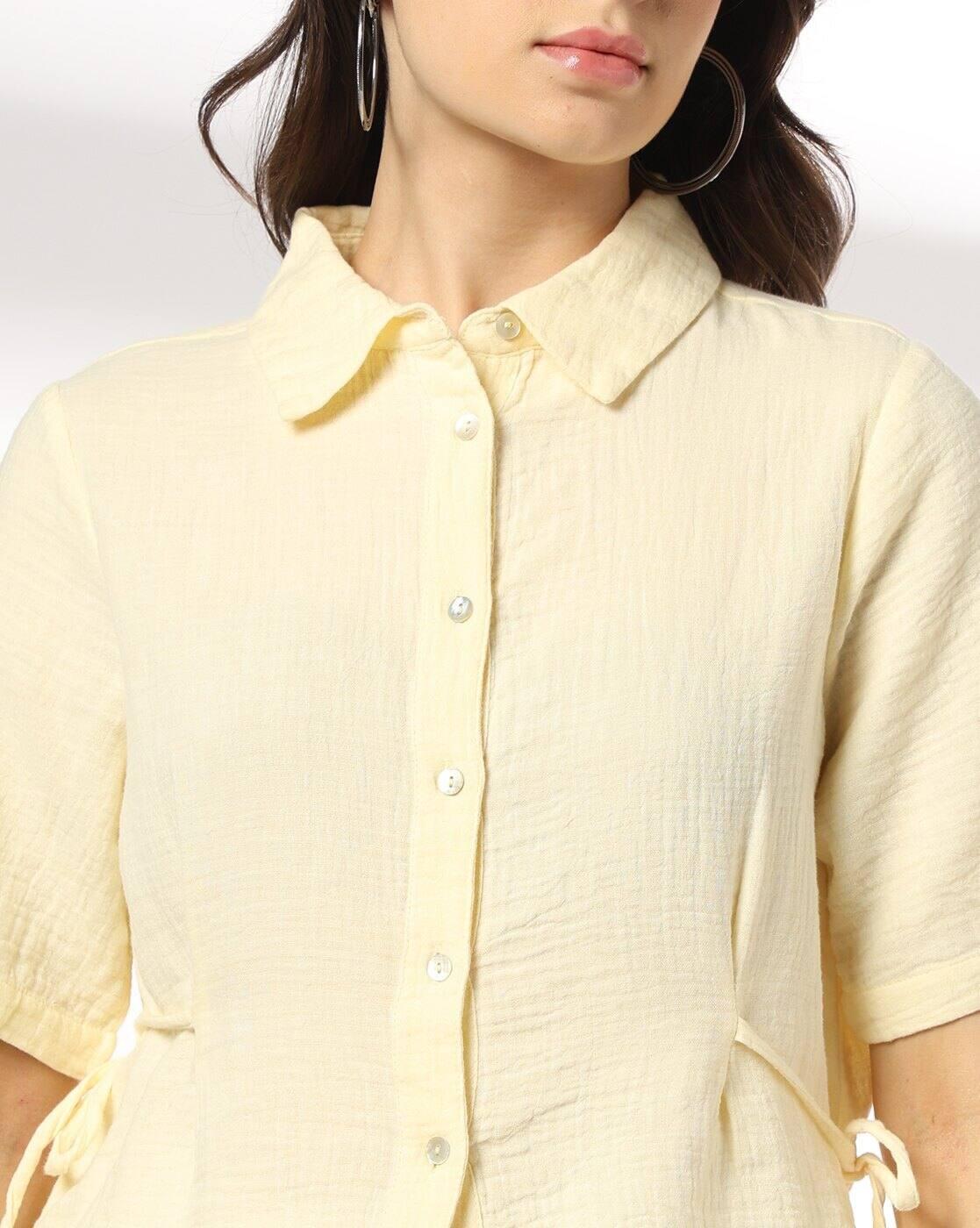 Women Patterned Boxy Fit Shirt with Side Tie-Up