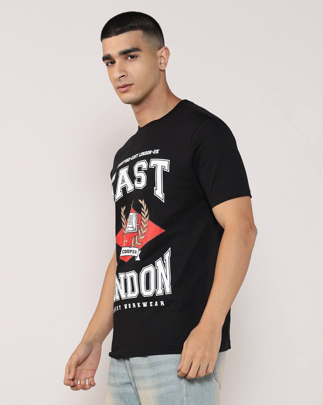 Men Typographic Print Regular Fit Crew-Neck T-Shirt