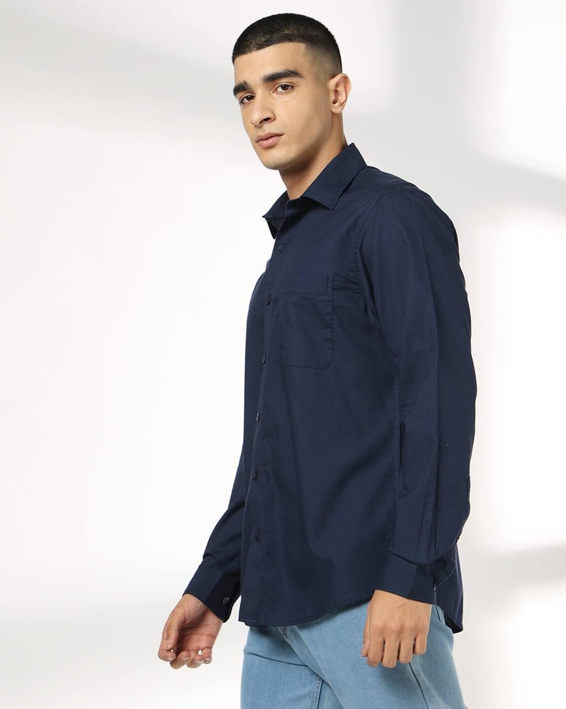 Men Slim Fit Cotton Shirt with Patch Pocket