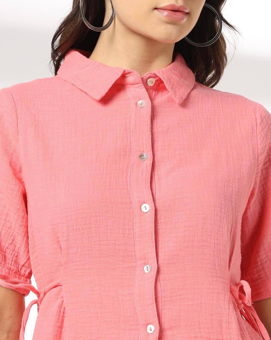 Women Patterned Boxy Fit Shirt with Side Tie-Up
