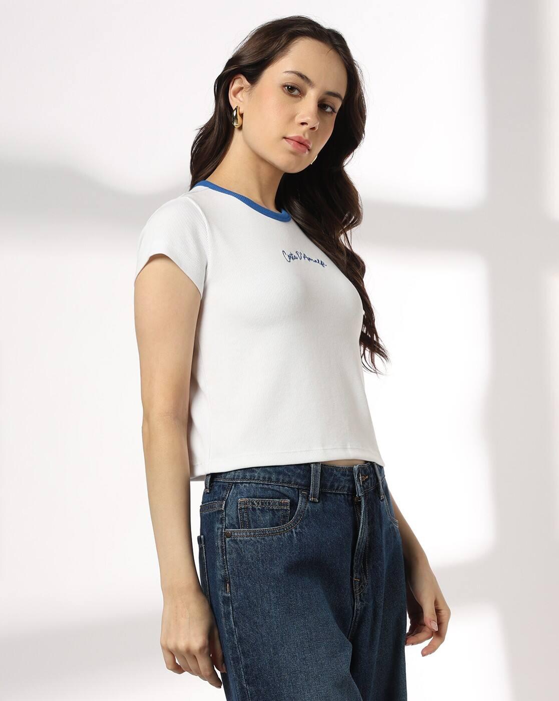 Women Embroidered Regular Fit Crew-Neck T-Shirt