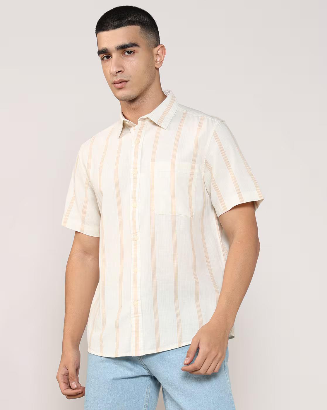 Men Striped Regular Fit Shirt with Patch Pocket