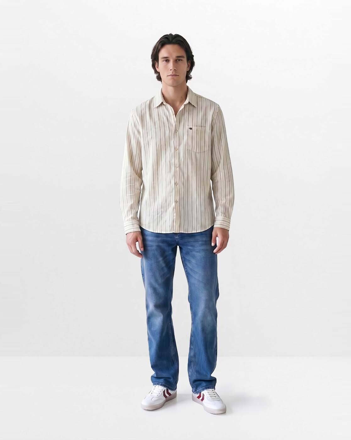 Striped Slim Fit Spread-Collar Shirt