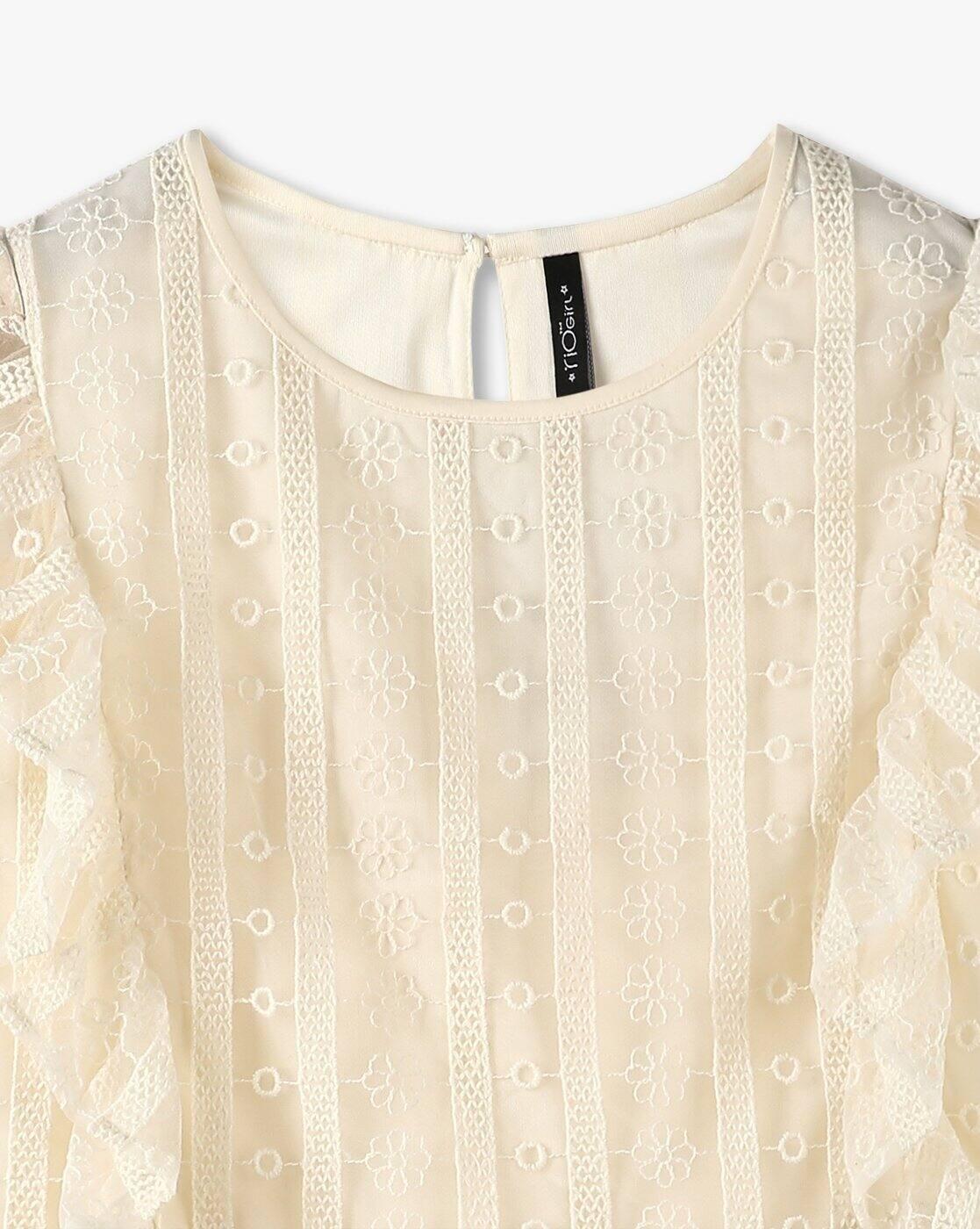 Girls Schiffli Embroidered Regular Fit Peplum Top