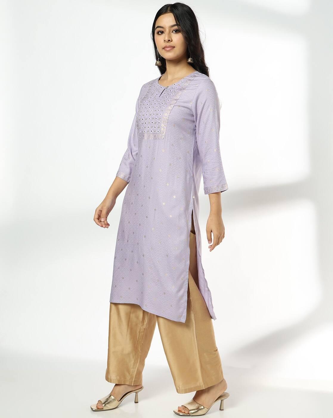 Women Straight Kurta with Embroidered Yoke