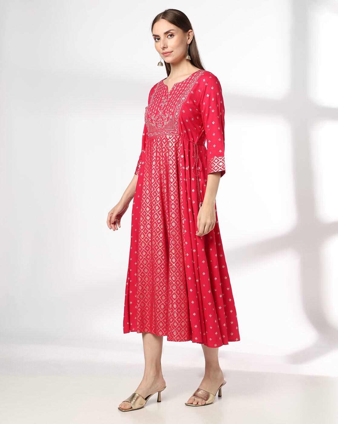 Women Fit & Flare Dress with Embroidered Yoke