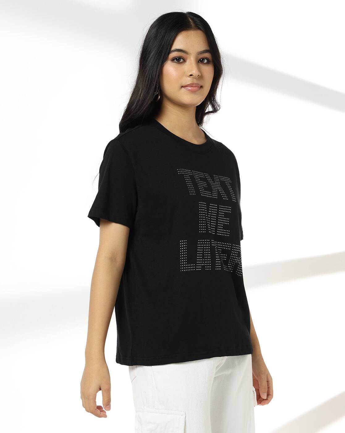 Women Typographic Print Relaxed Fit Crew-Neck T-Shirt