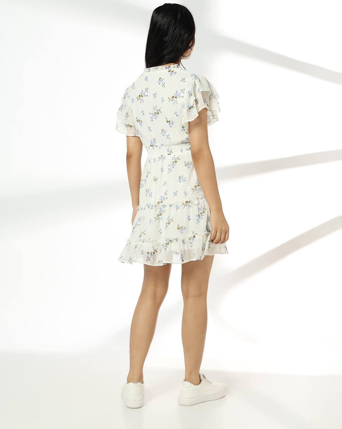Women Floral Mini Flounce Dress