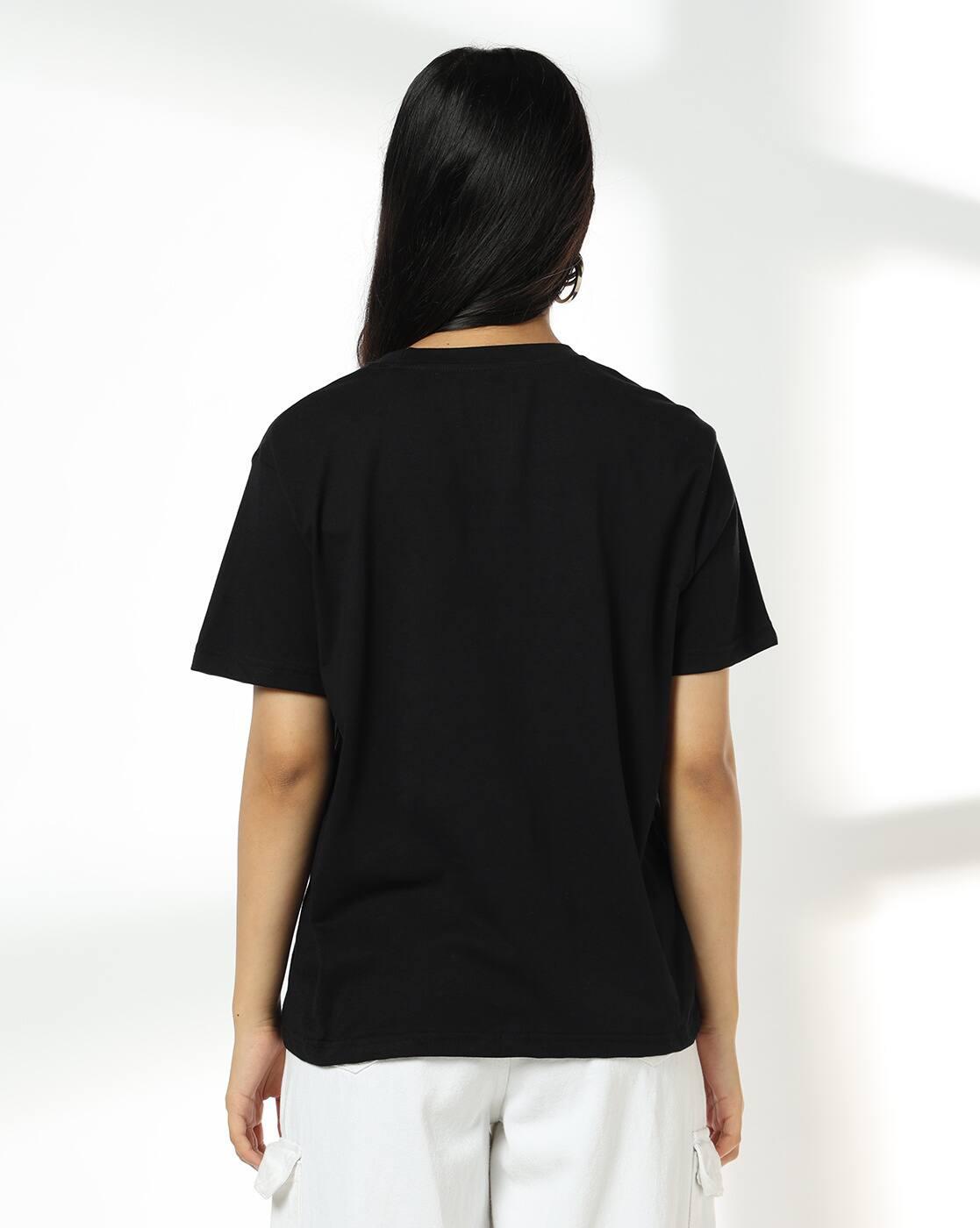 Women Typographic Print Relaxed Fit Crew-Neck T-Shirt