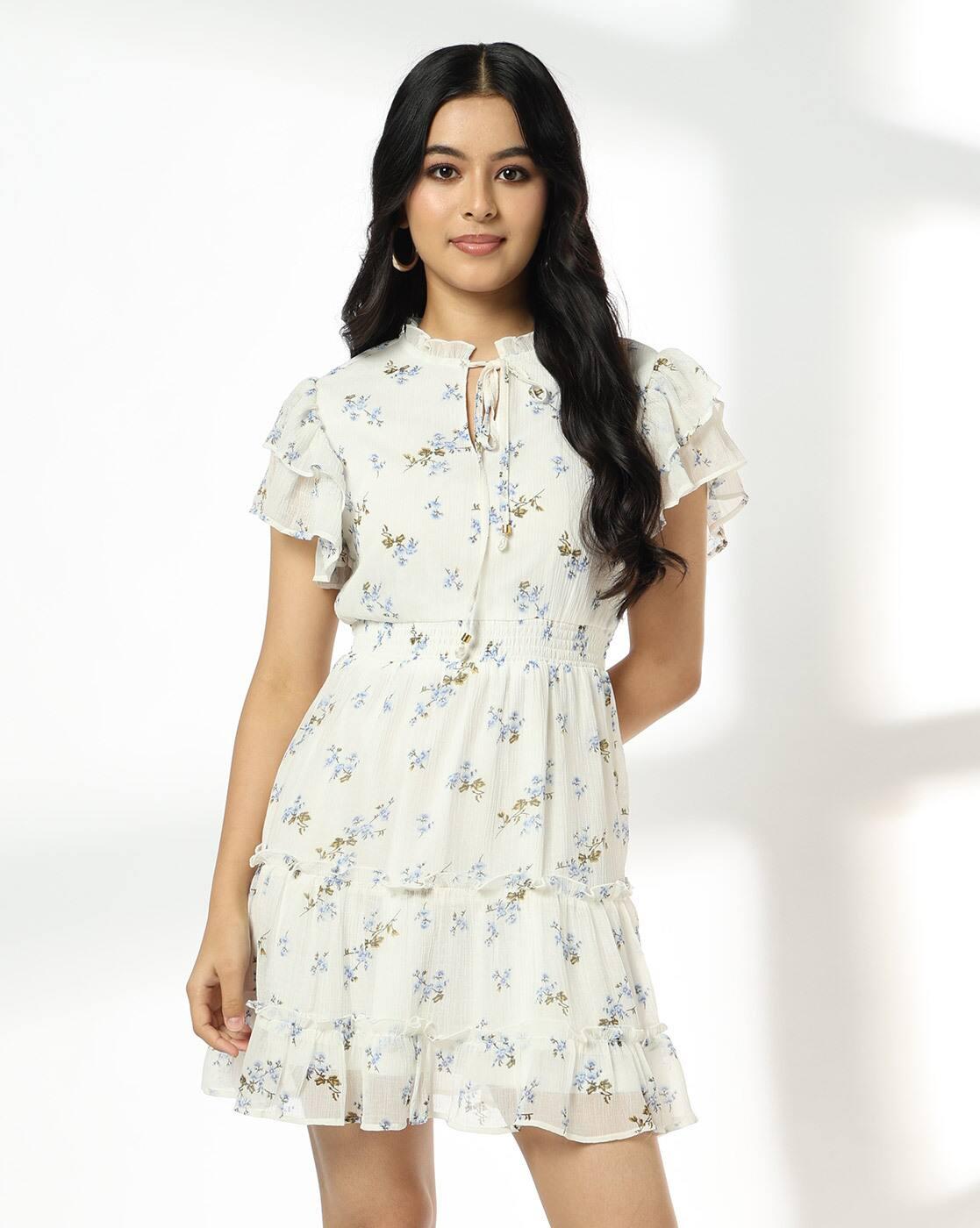 Women Floral Mini Flounce Dress