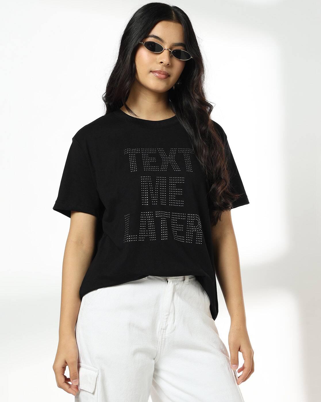 Women Typographic Print Relaxed Fit Crew-Neck T-Shirt