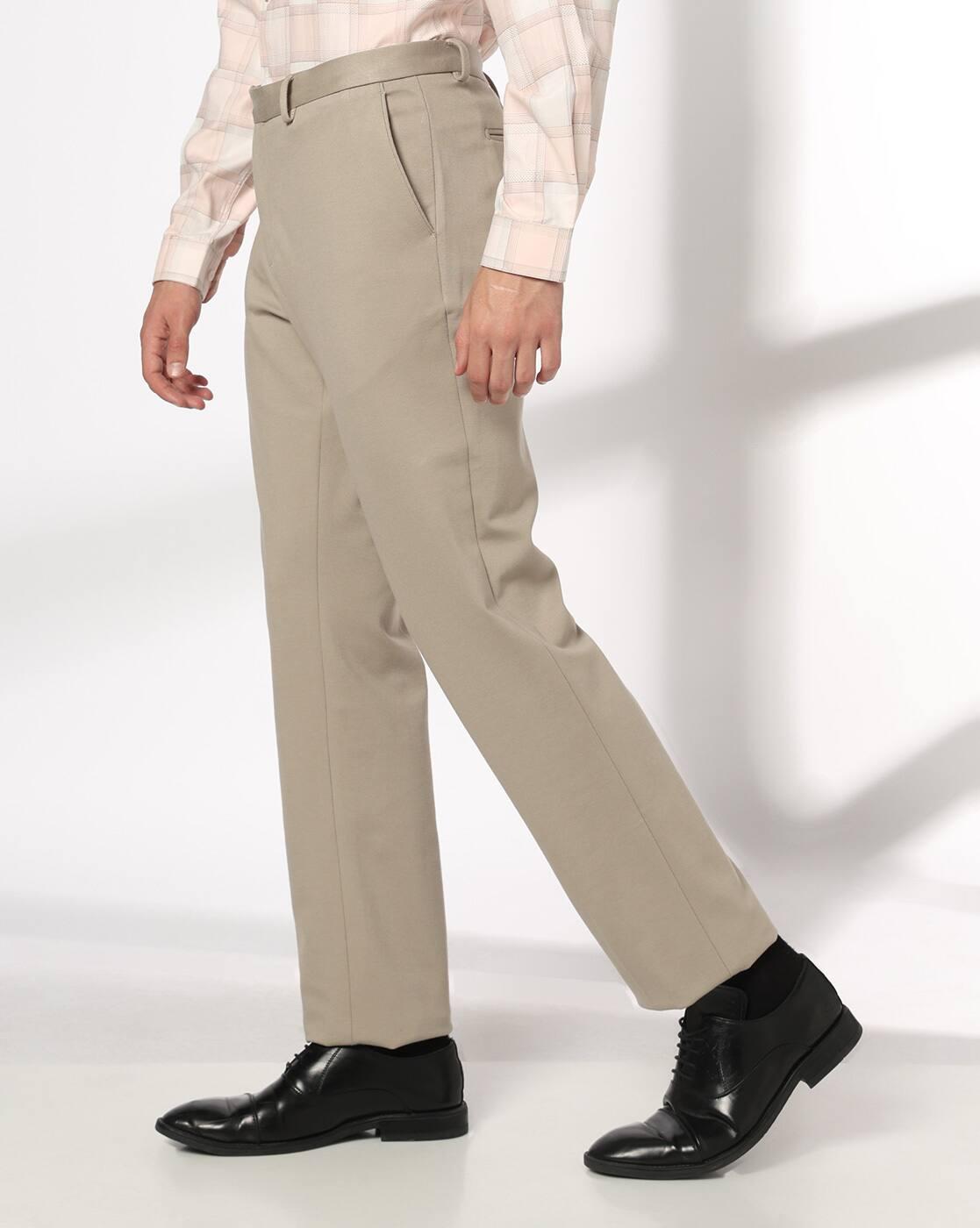 Men Slim Fit Flat-Front Trousers