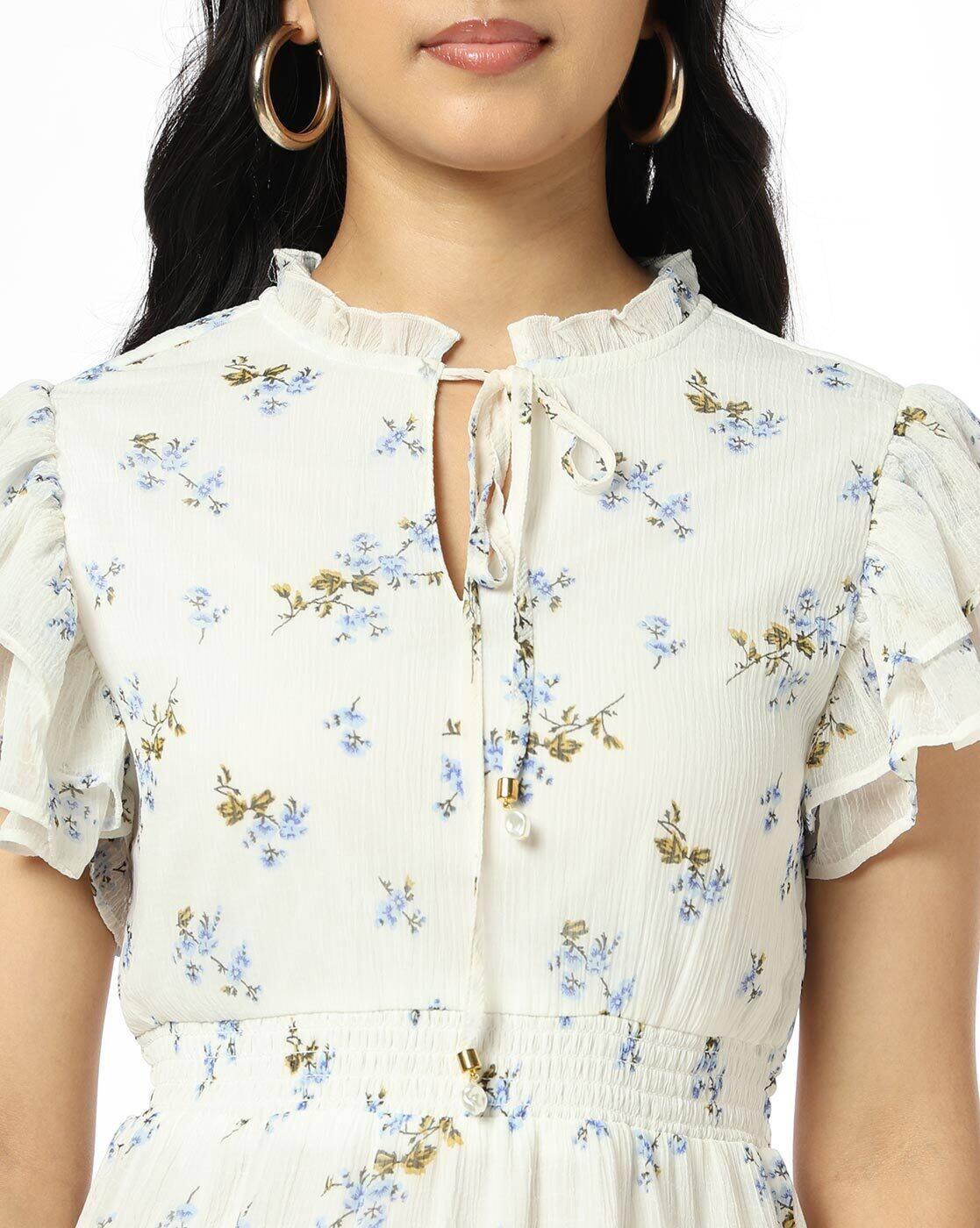Women Floral Mini Flounce Dress