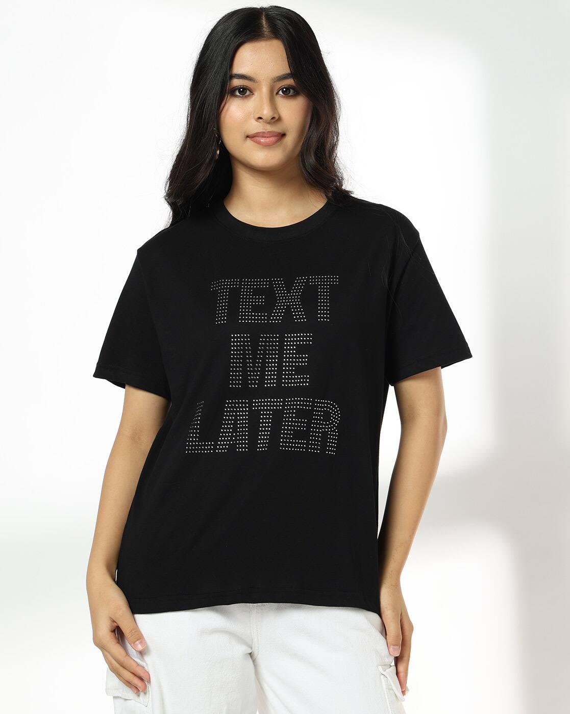 Women Typographic Print Relaxed Fit Crew-Neck T-Shirt