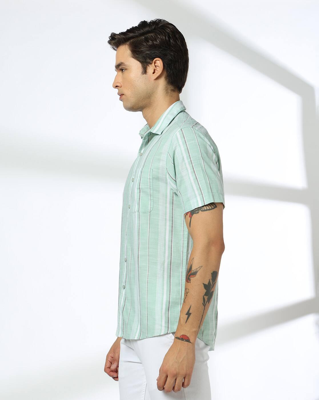Men Striped Slim Fit Shirt with Patch Pocket