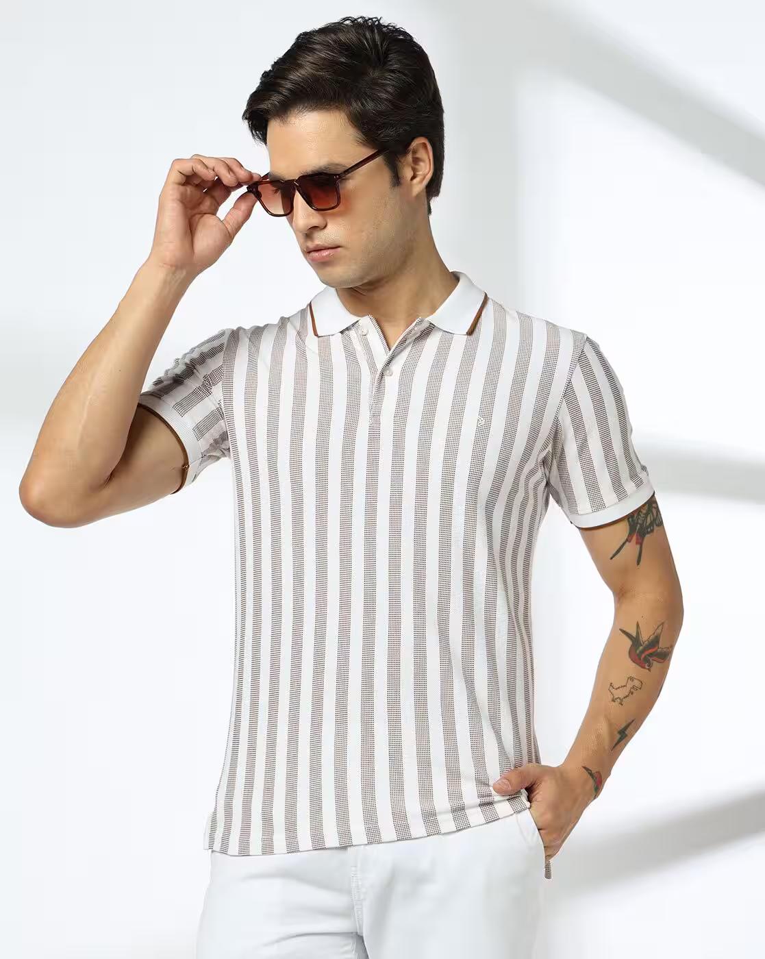 Men Striped Slim Fit Polo T-Shirt