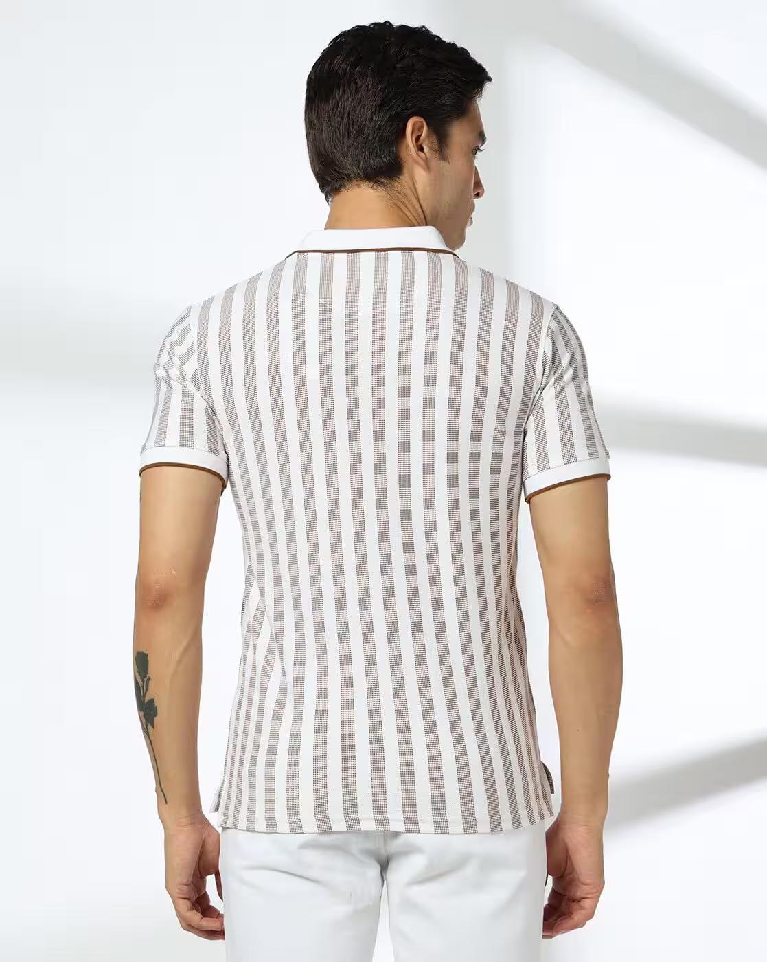 Men Striped Slim Fit Polo T-Shirt