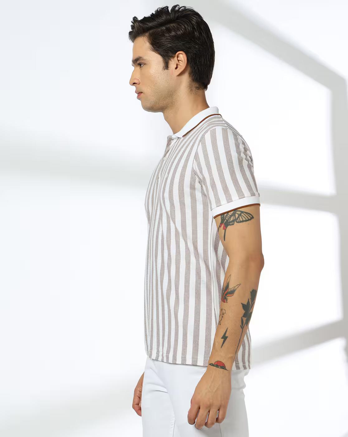 Men Striped Slim Fit Polo T-Shirt