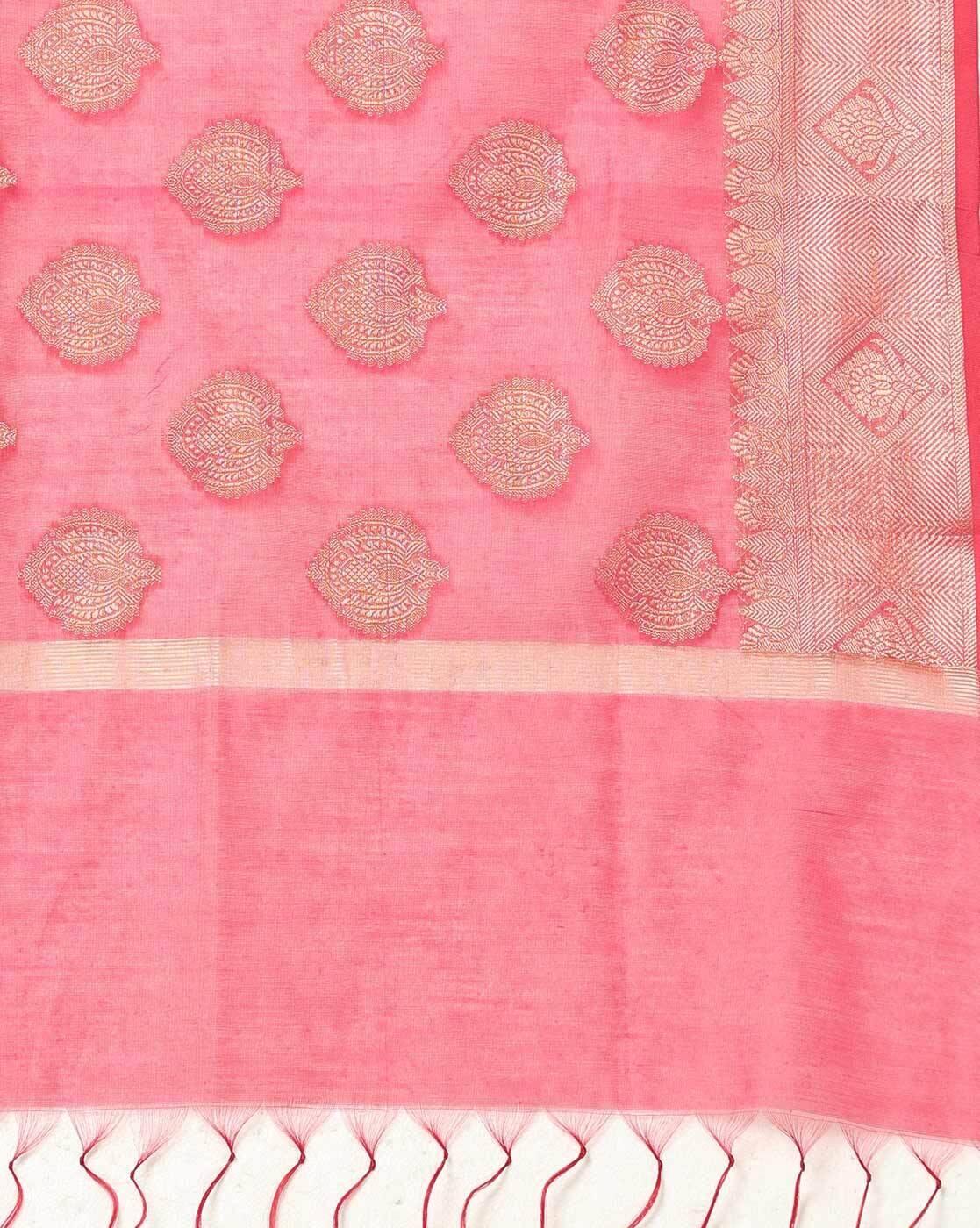 Women Floral Woven Dupatta with Tassels