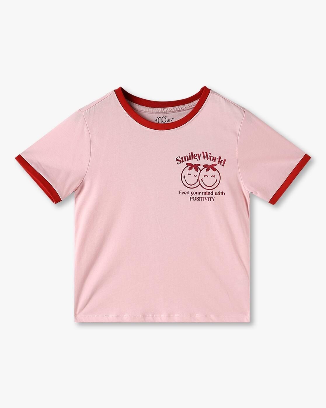 Girls Graphic Print Regular Fit Round-Neck T-Shirt