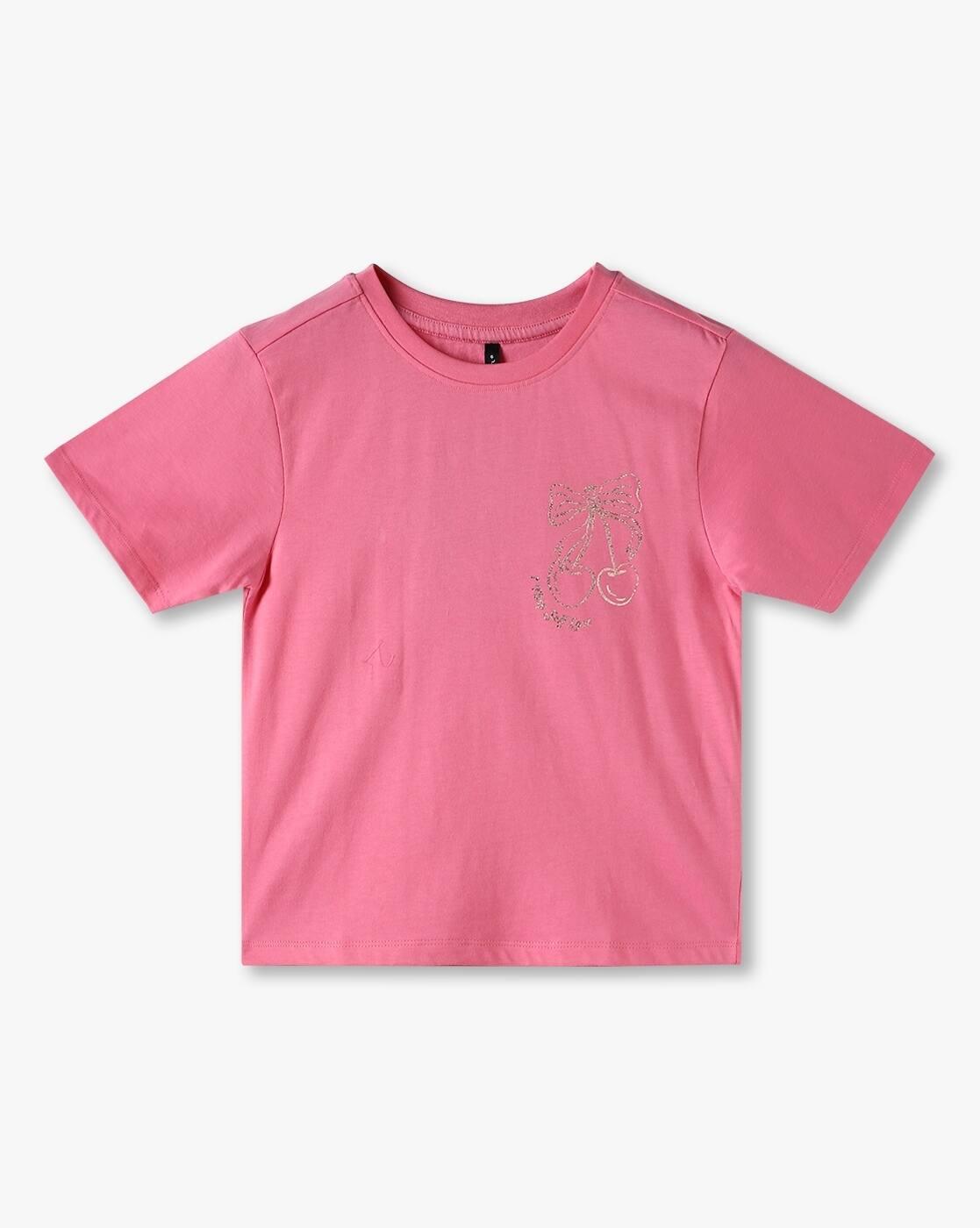 Girls Graphic Print Regular Fit Round-Neck T-Shirt
