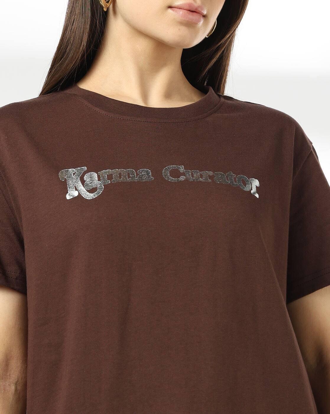 Women Typographic Print Boxy Fit Crew-Neck T-Shirt