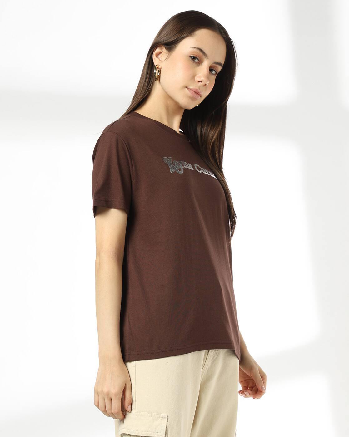 Women Typographic Print Boxy Fit Crew-Neck T-Shirt