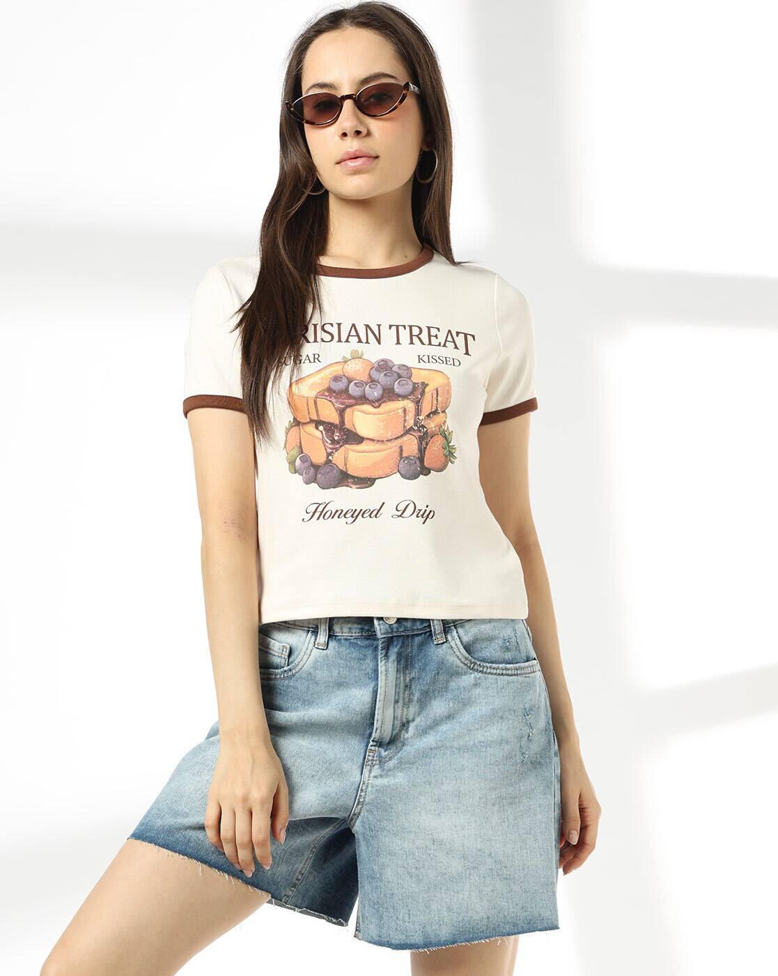 Women Graphic Print Slim Fit Crew-Neck T-Shirt