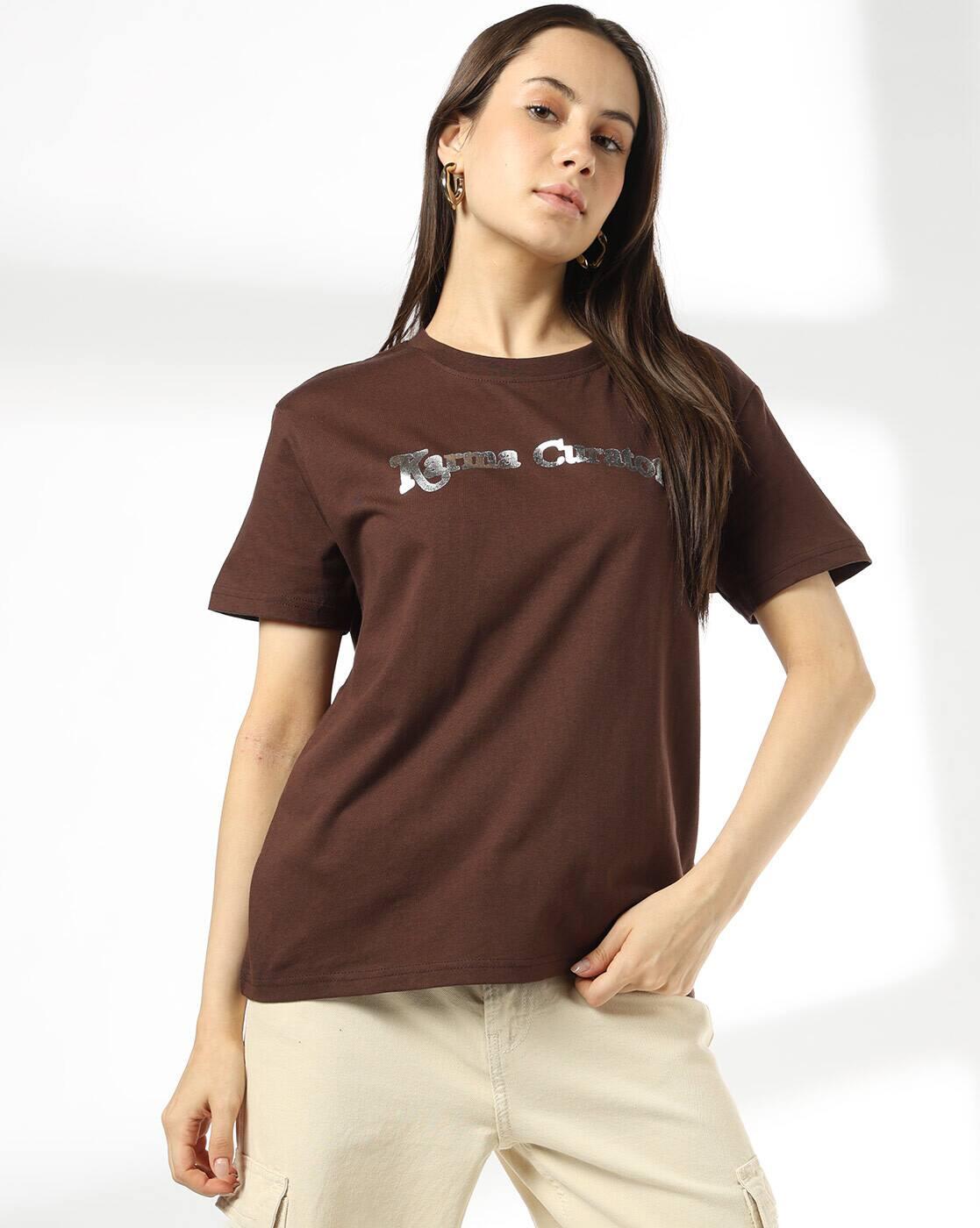Women Typographic Print Boxy Fit Crew-Neck T-Shirt