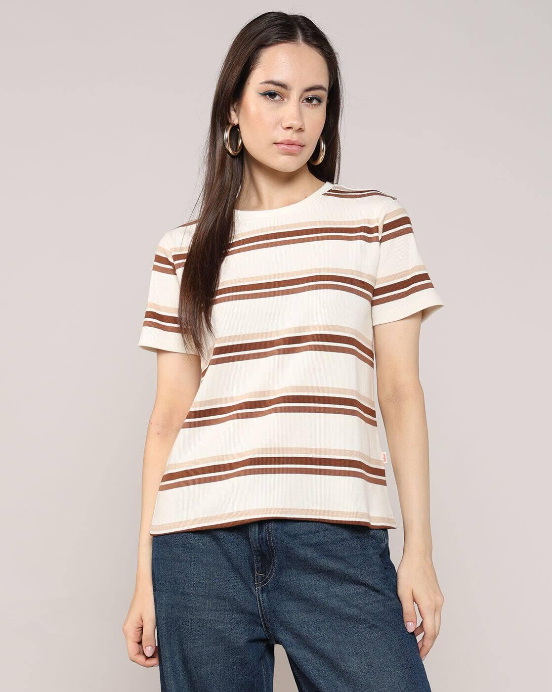 Women Striped Regular Fit Crew-Neck T-Shirt