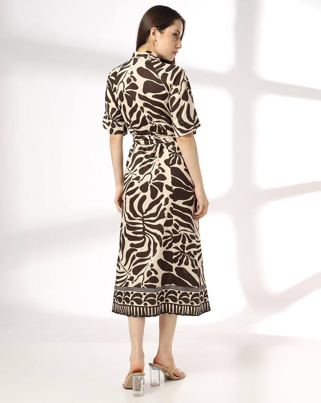 Women Leaf Print Shirt Dress