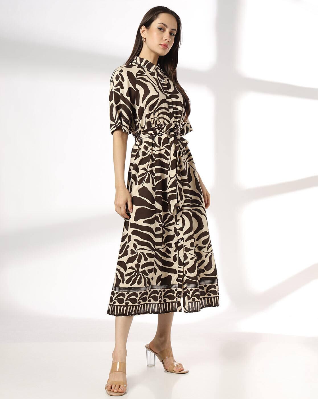 Women Leaf Print Shirt Dress