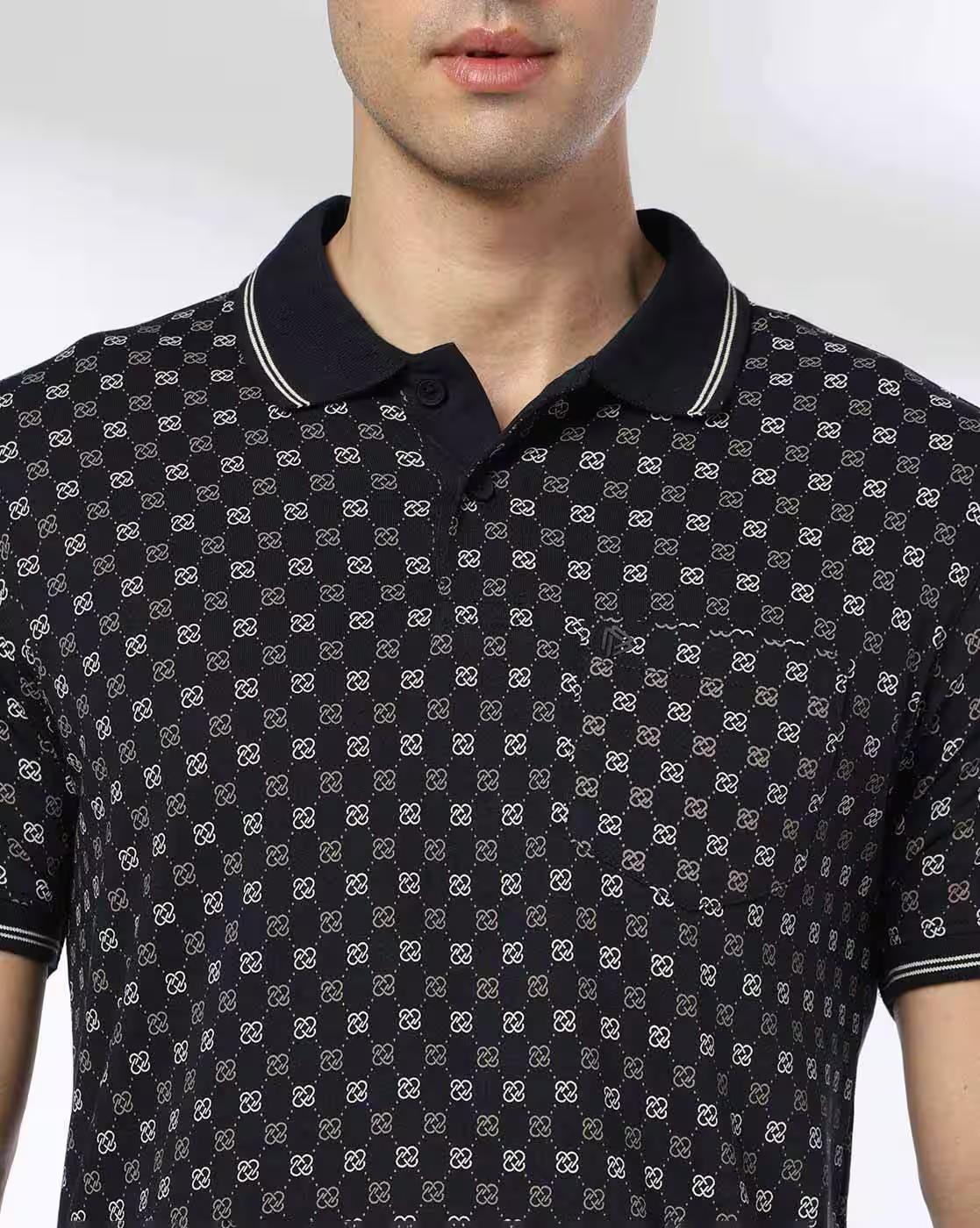 Men All-Over Print Slim Fit Polo T-Shirt with Contrast Tipping