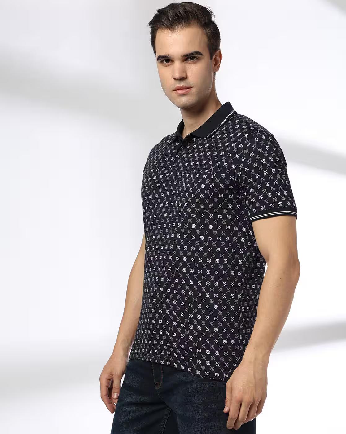 Men All-Over Print Slim Fit Polo T-Shirt with Contrast Tipping