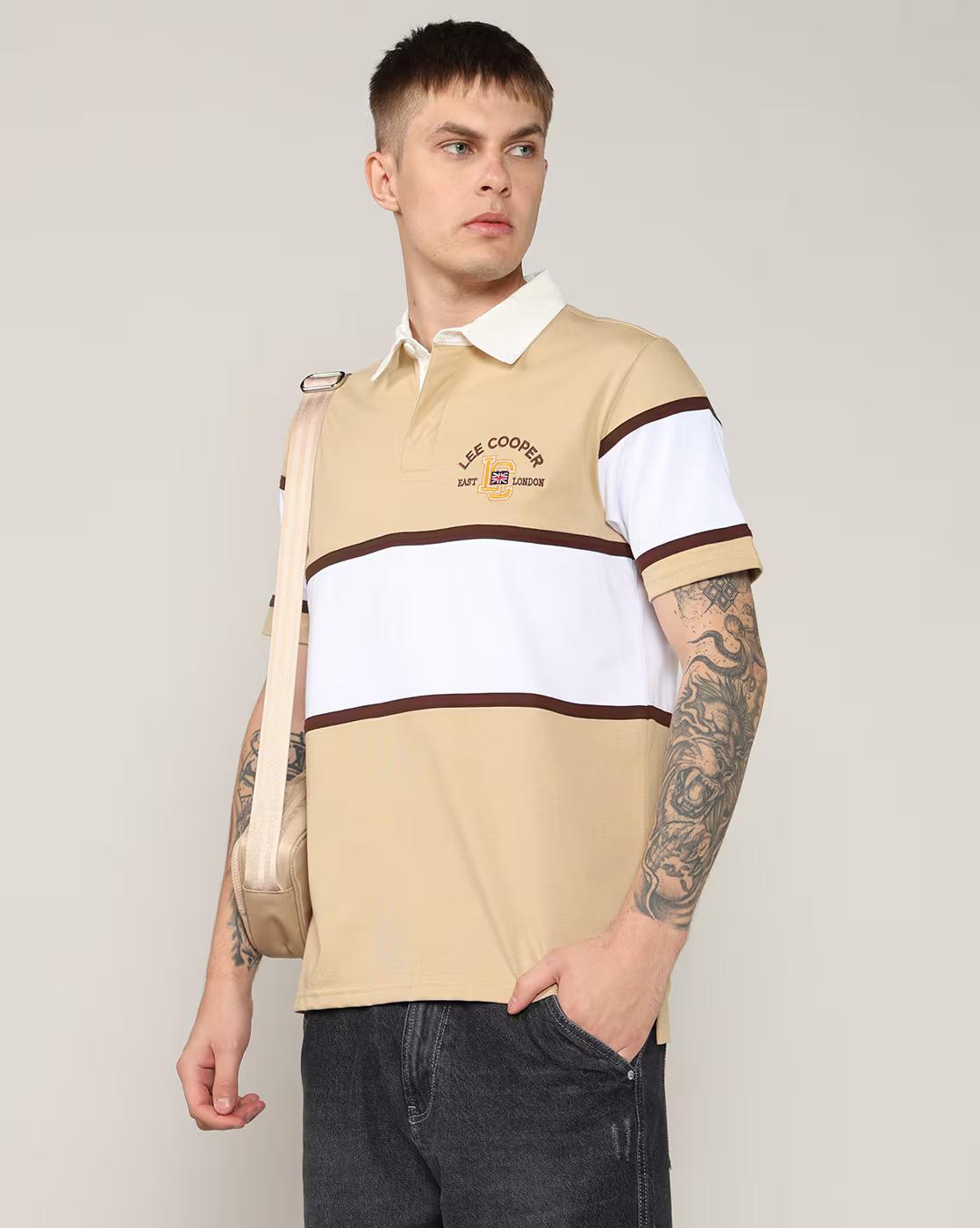 Men Colourblock Regular Fit Polo T-Shirt
