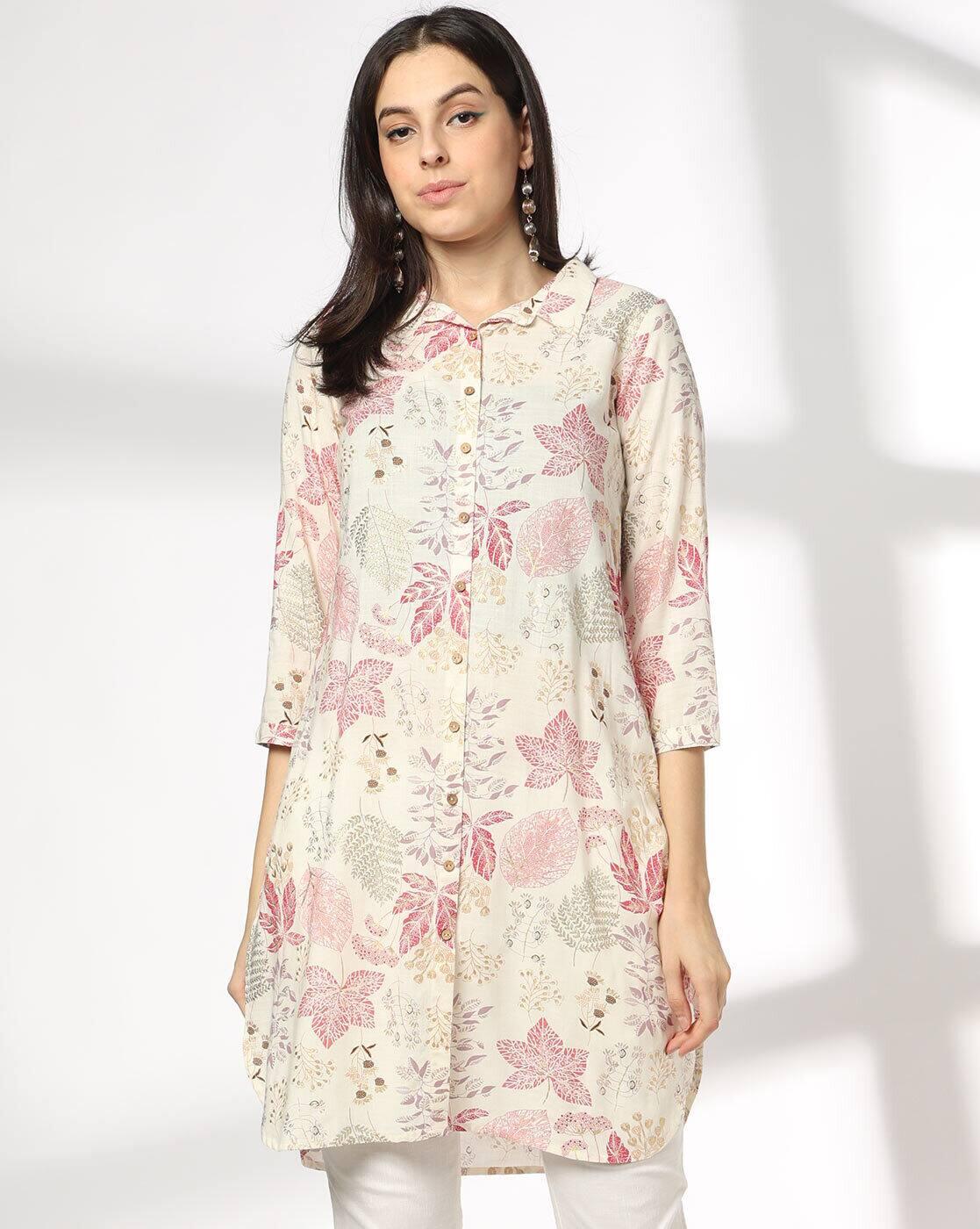 Women Leaf Print Straight Kurti