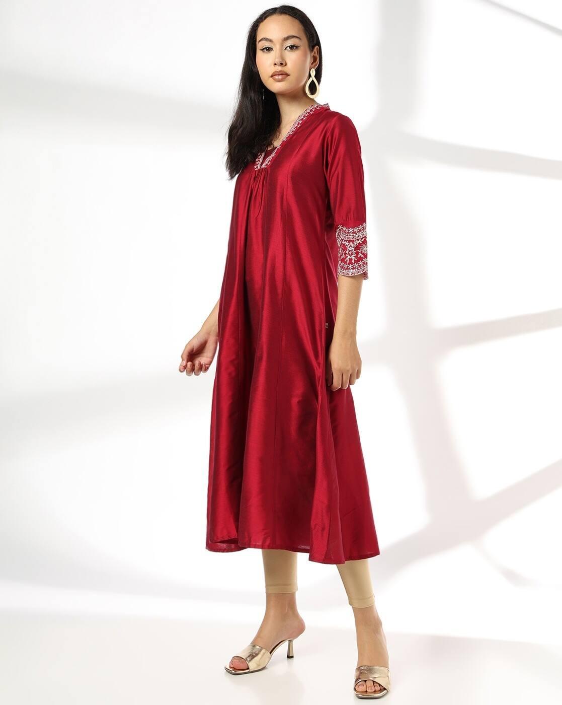 Women Embroidered Flared Kurta