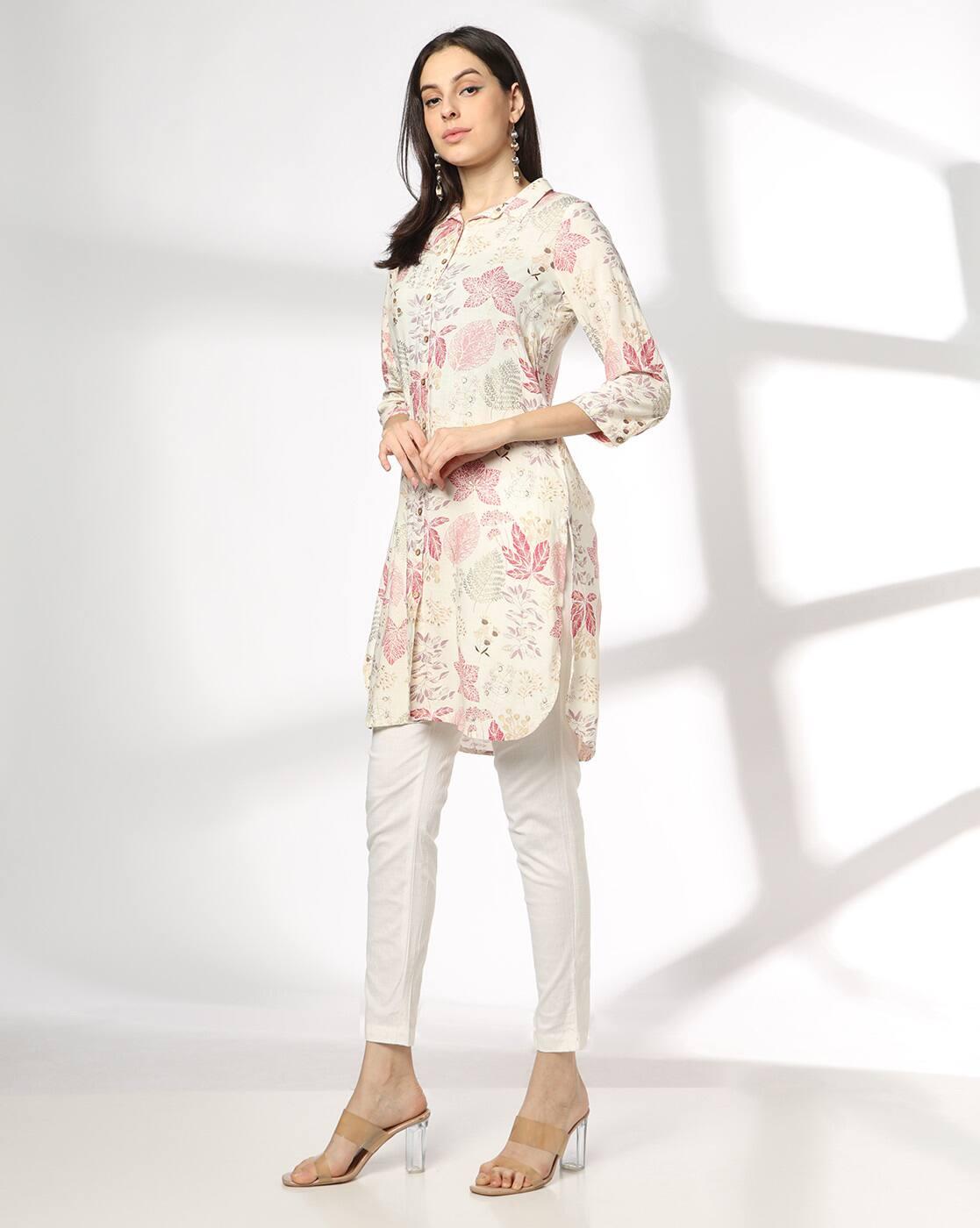 Women Leaf Print Straight Kurti