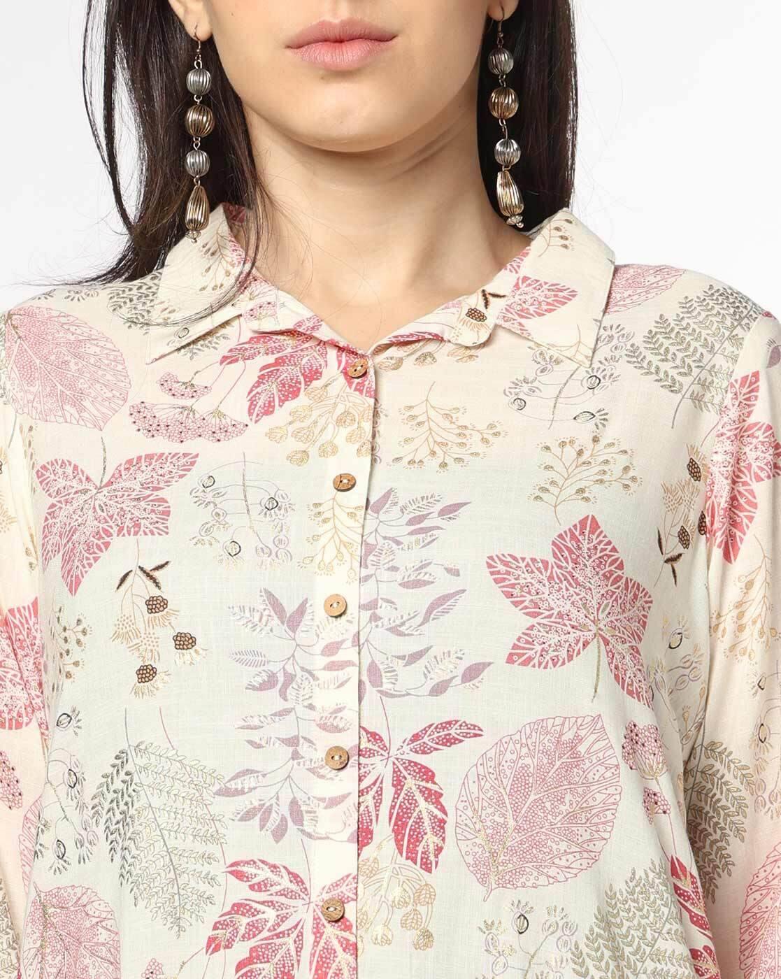 Women Leaf Print Straight Kurti