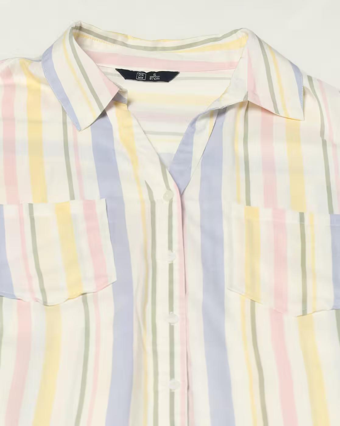 Women Striped Oversized Shirt with Patch Pockets