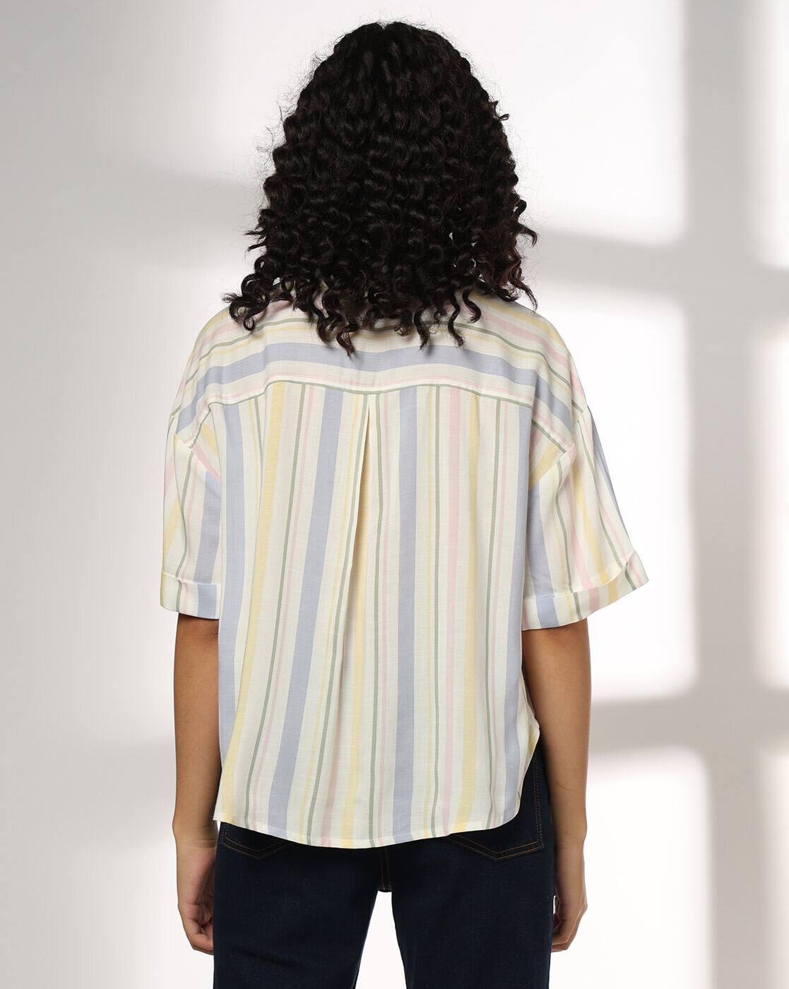 Women Striped Oversized Shirt with Patch Pockets