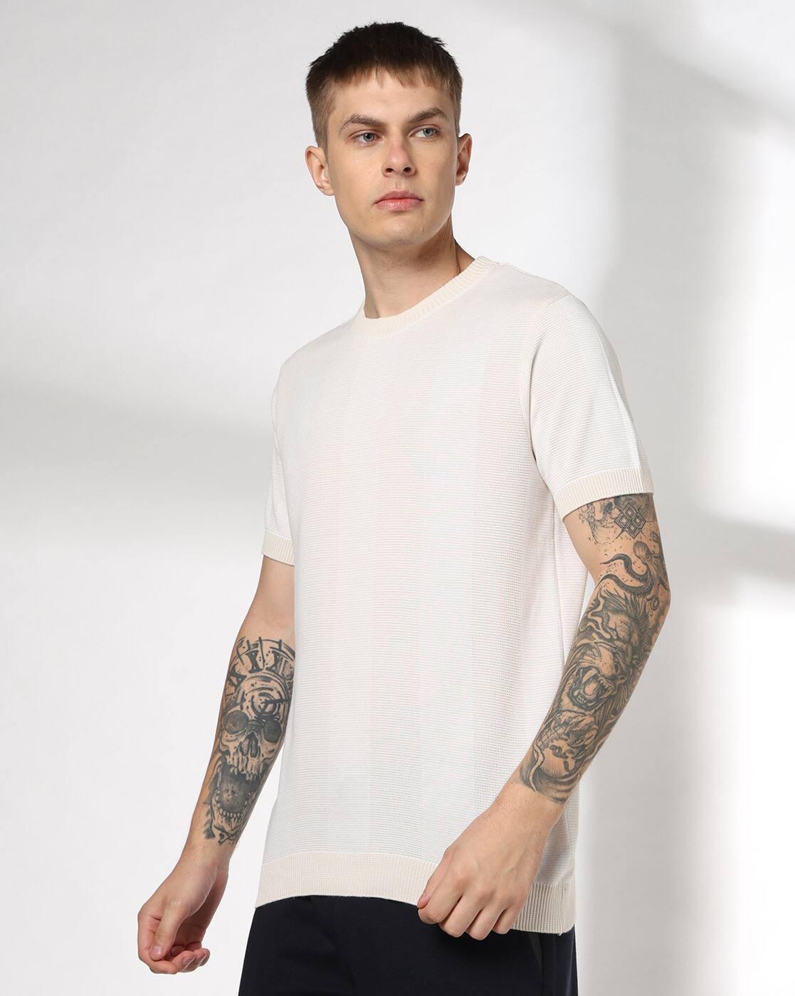 Men Verti Wide Striped Regular Fit Crew-Neck T-Shirt