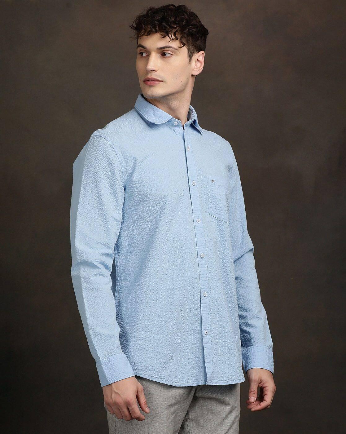 Men Spread-Collar Slim Fit Shirt