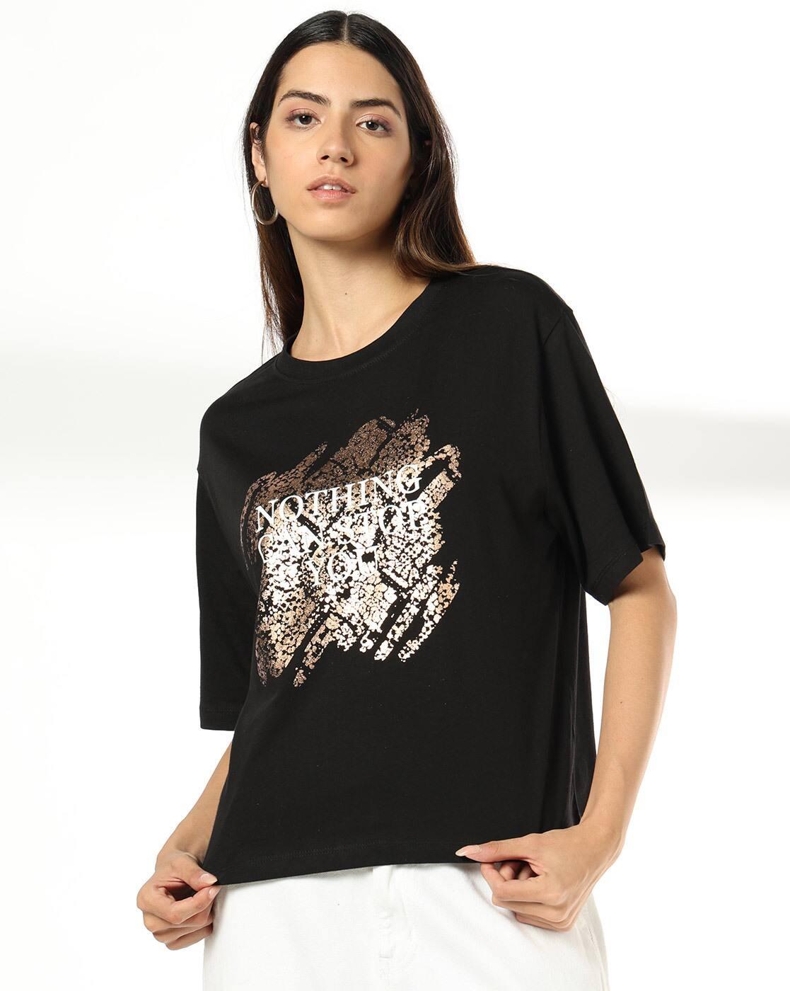 Women Printed Boxy Fit Crew-Neck T-Shirt