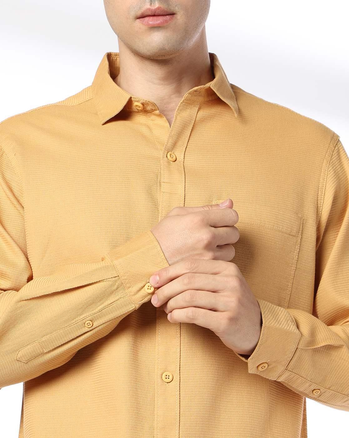 Men Slim Fit Cotton Structured Shirt with Patch Pocket