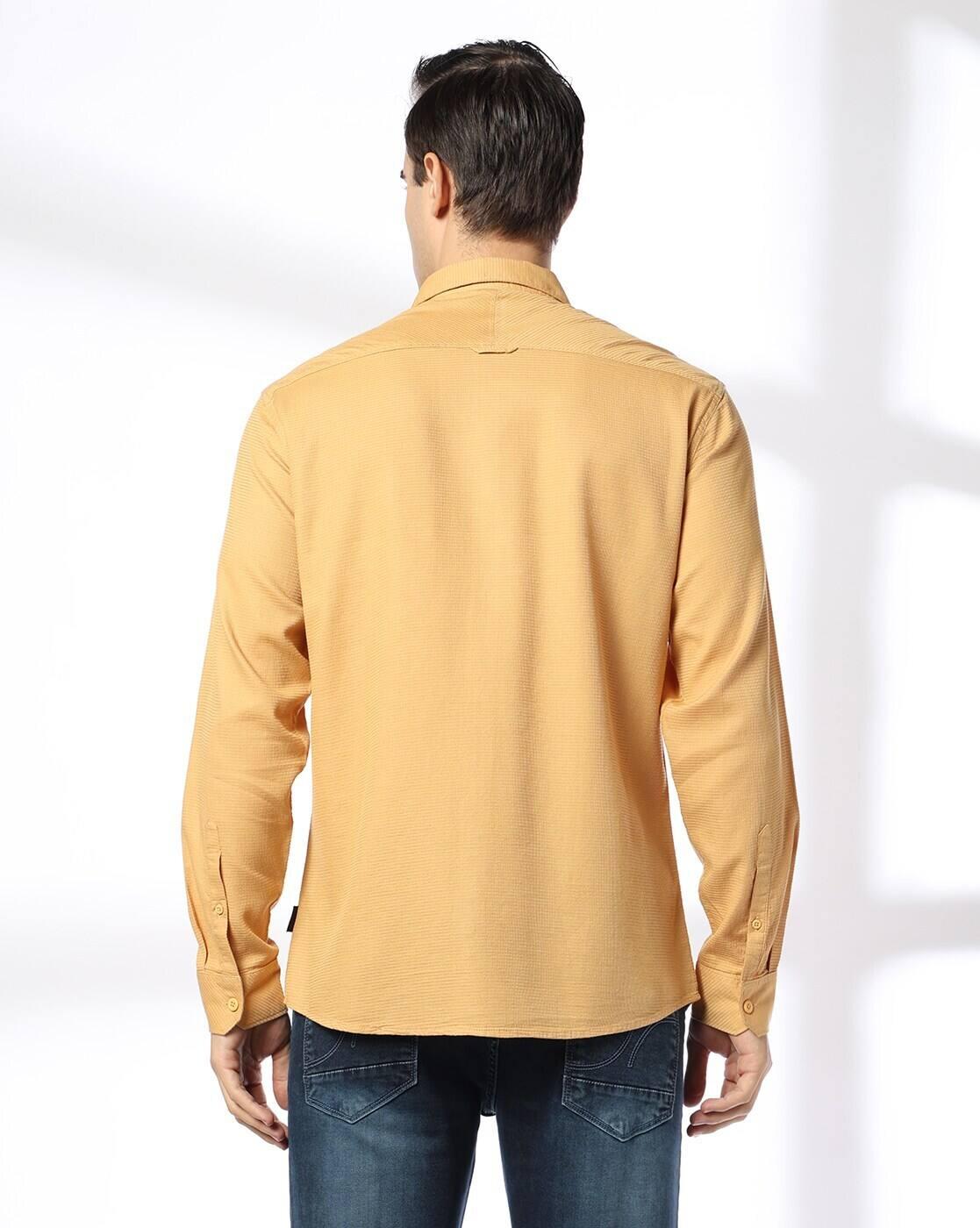 Men Slim Fit Cotton Structured Shirt with Patch Pocket